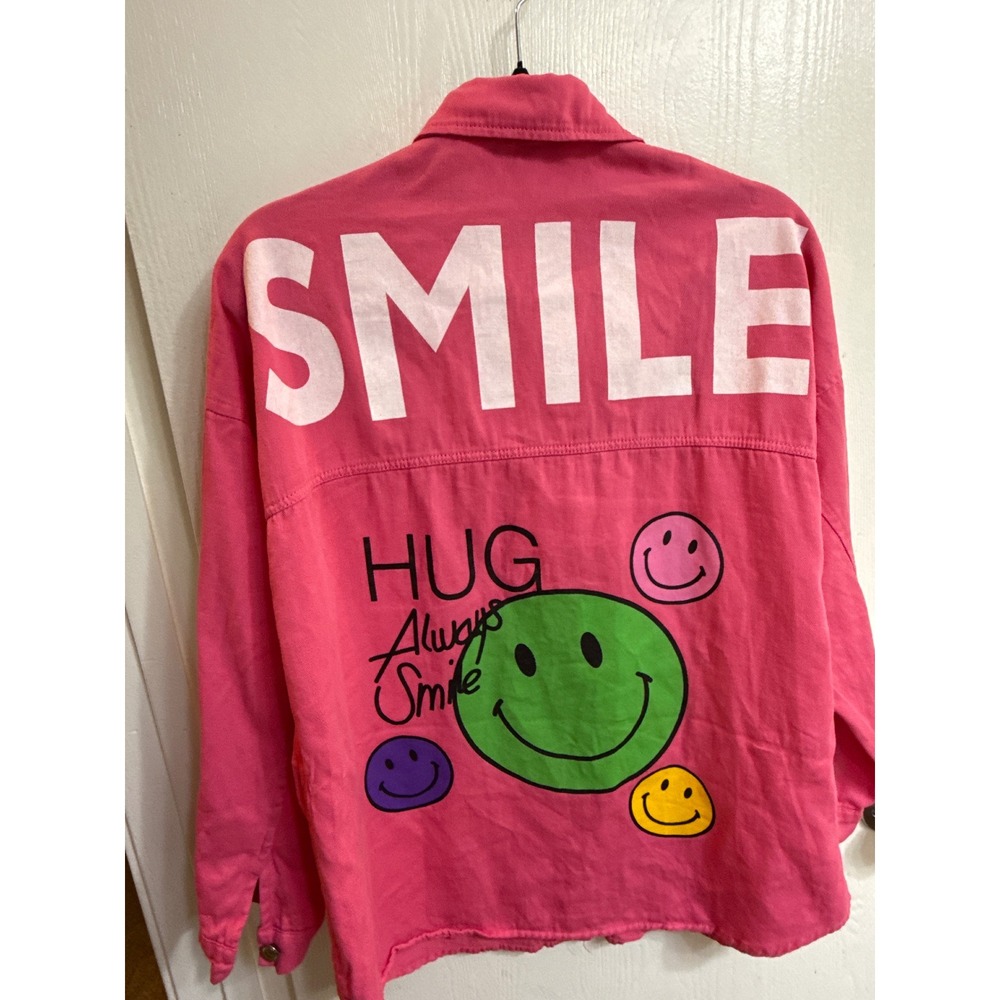 Veto Jeans Vintage Pink Denim Shirt Love Smile Graphic Button Down Oversized L - Picture 2 of 8